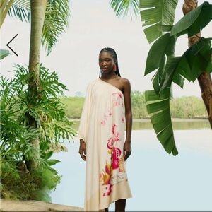 FARM RIO PRINTED O E SHOULDER MIDI DRESS *NWT